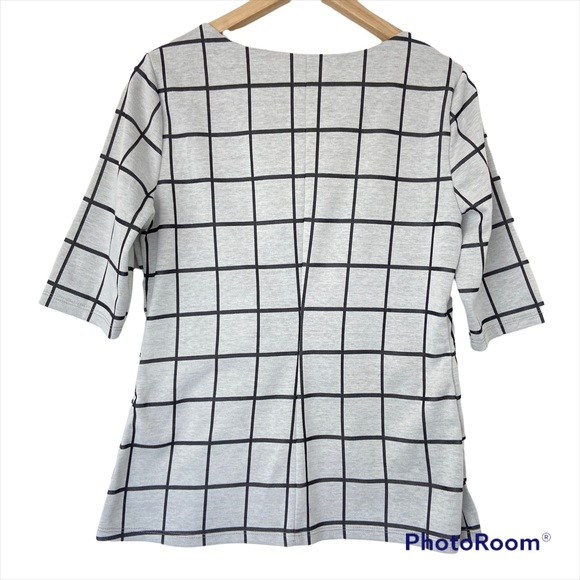 JULES & LEOPOLD LIGHT GREY/BLACK WINDOWPANE CHECK KNIT TOP, MEDIUM - Picture 2 of 8